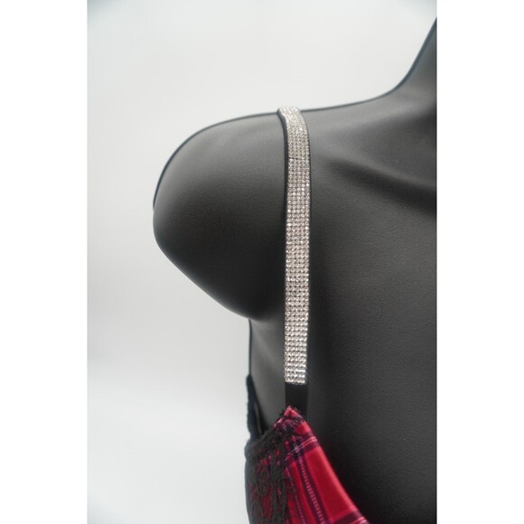 Victoria Secret Very Sexy Corset Red Plaid Black Lace Push-Up Lingerie Bra 32C - Picture 6 of 7